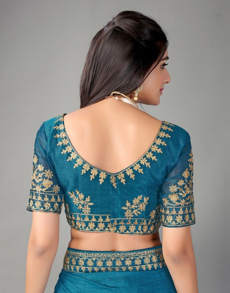 Teal Blue Silk Saree