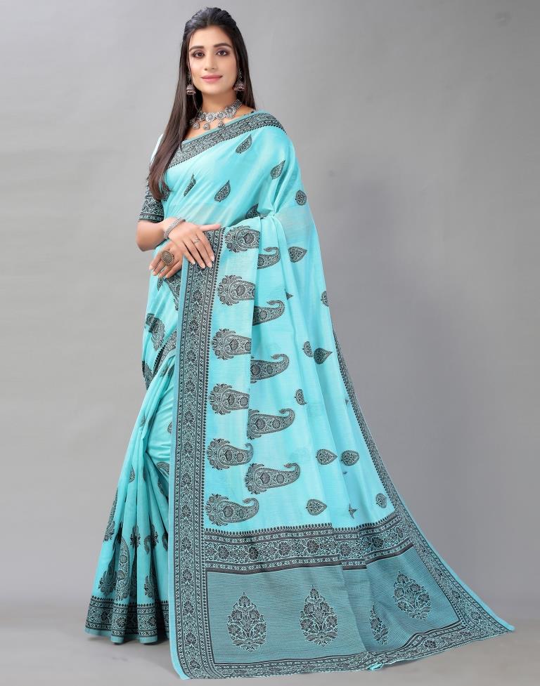 Sky Blue Cotton Saree
