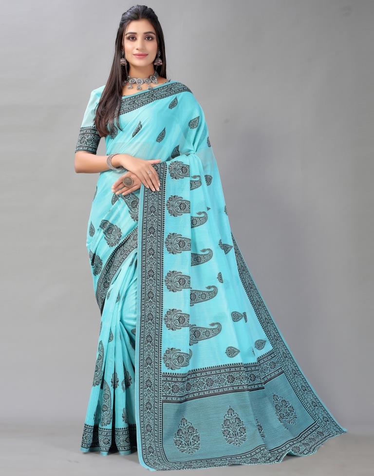 Sky Blue Cotton Saree