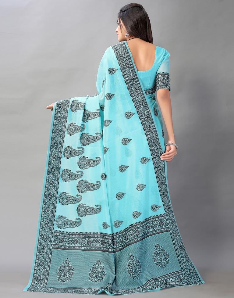 Sky Blue Cotton Saree