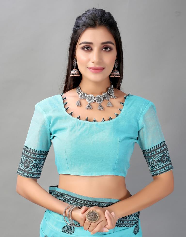Sky Blue Cotton Saree