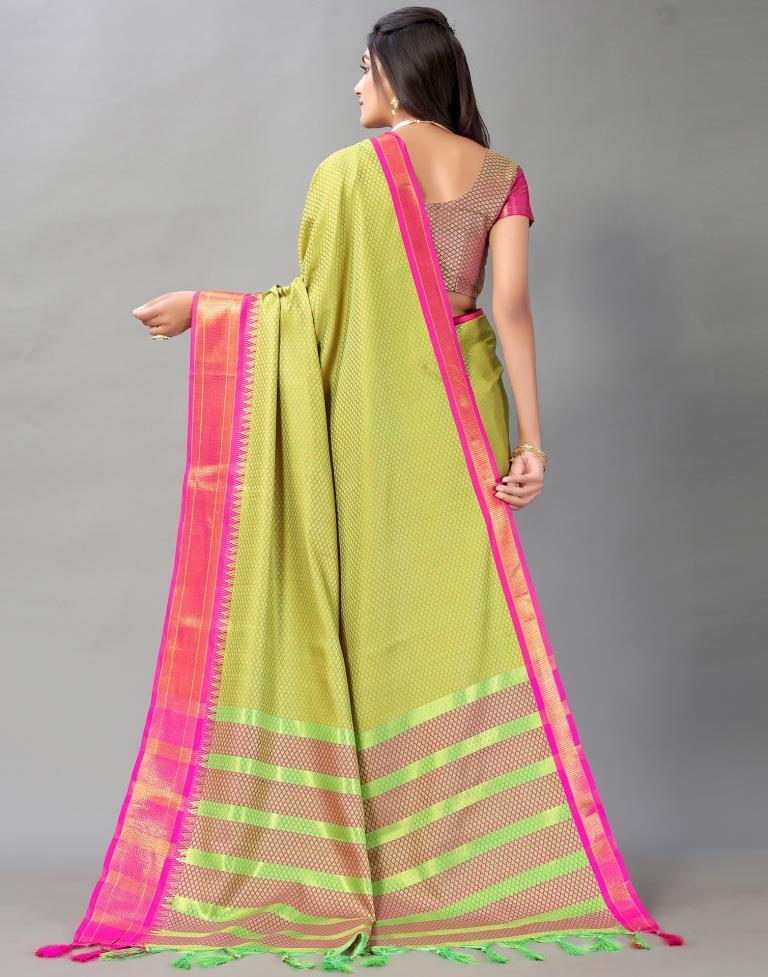 Parrot Green Woven Silk Saree