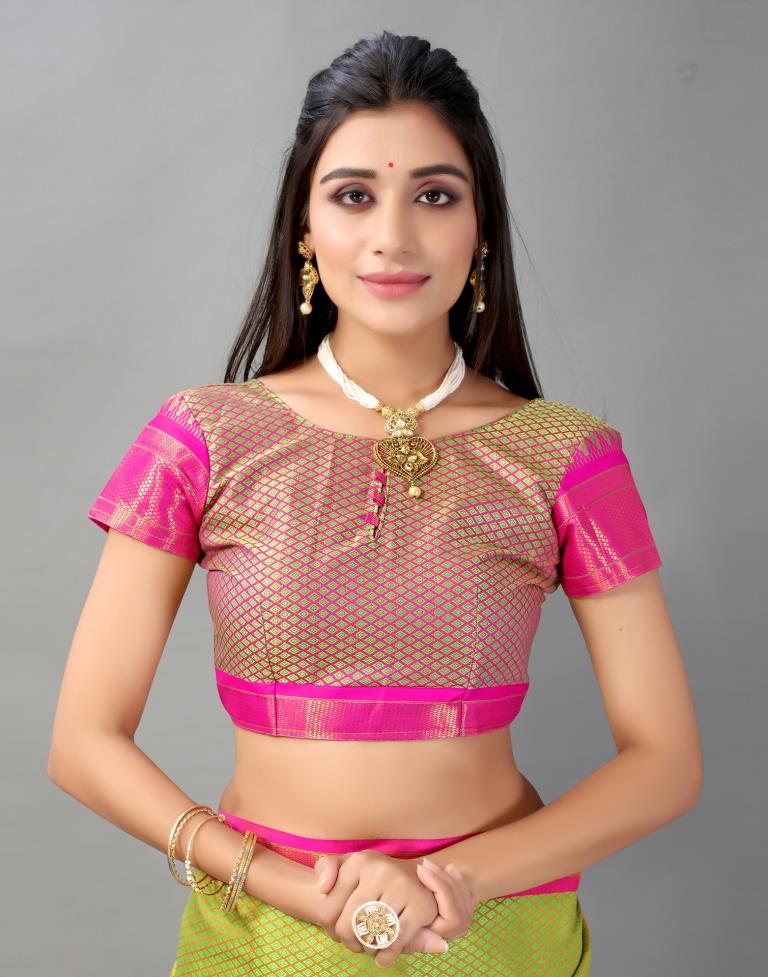 Parrot Green Woven Silk Saree
