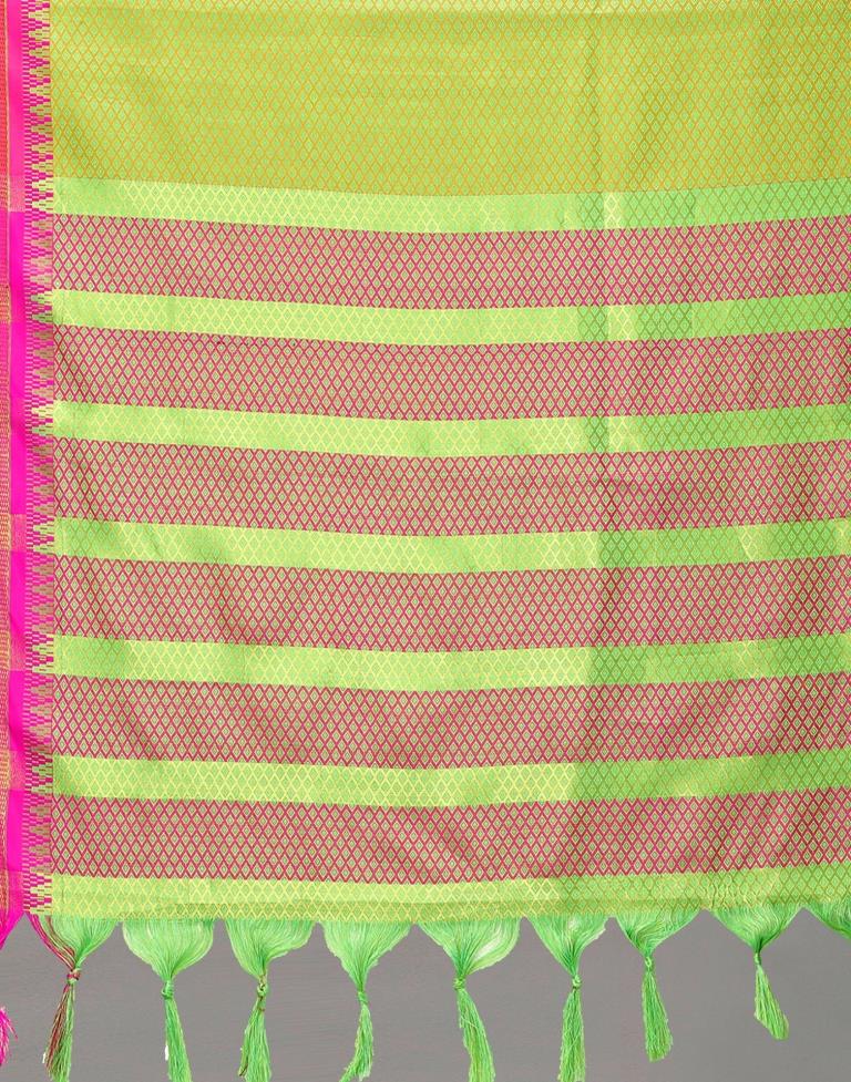 Parrot Green Woven Silk Saree