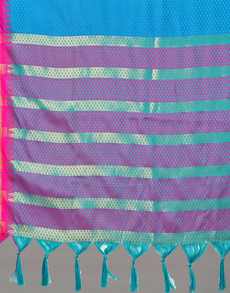Teal Blue Woven Silk Saree