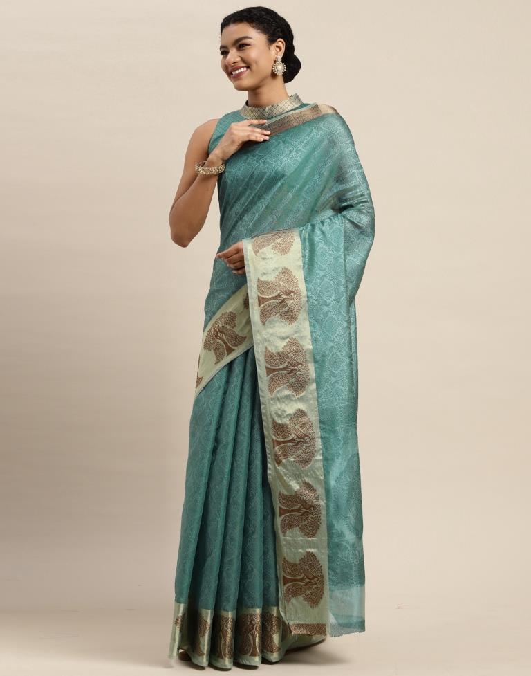 Aqua Green Organza Saree