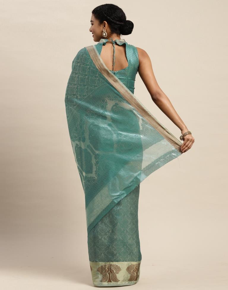 Aqua Green Organza Saree