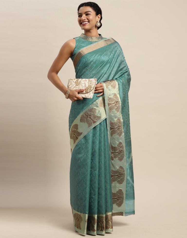 Aqua Green Organza Saree