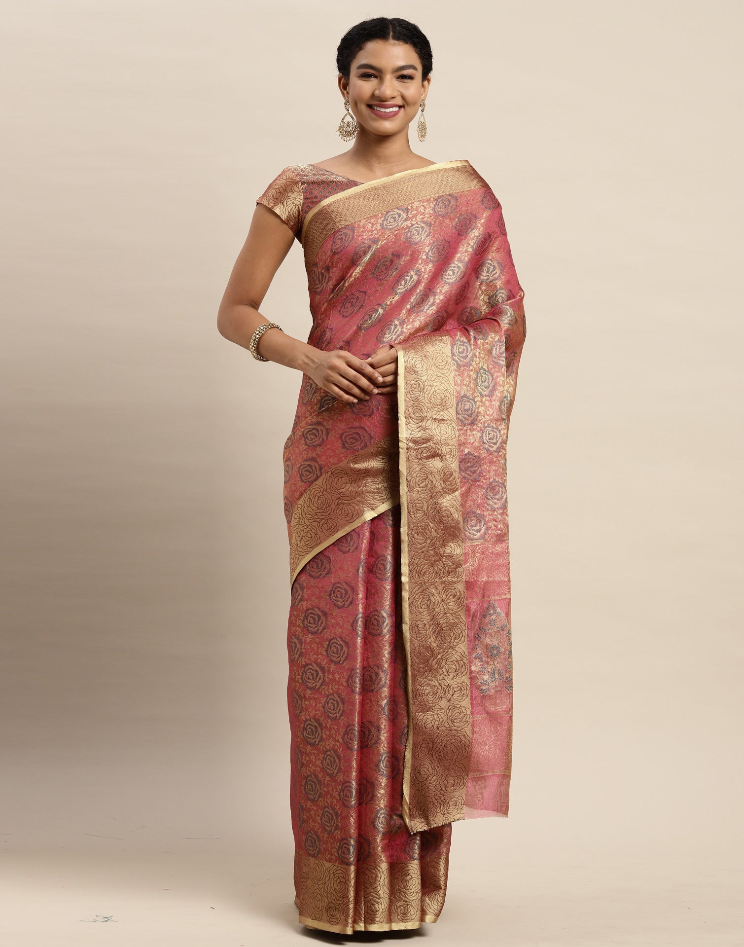 Onion Pink Organza Saree