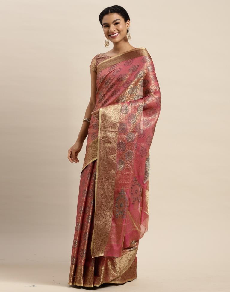 Onion Pink Organza Saree