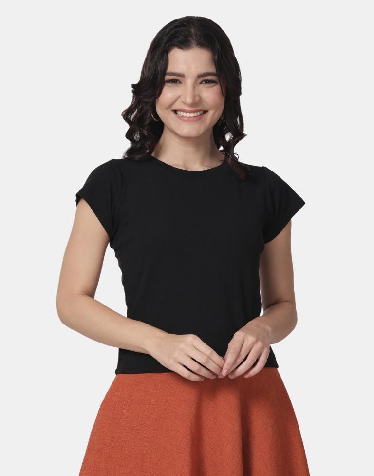 Black Colored Lycra Knitted Top | SLV238TK4081