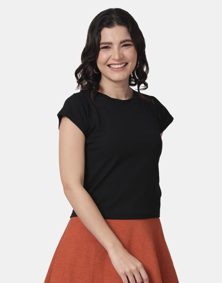 Black Colored Lycra Knitted Top | SLV238TK4081