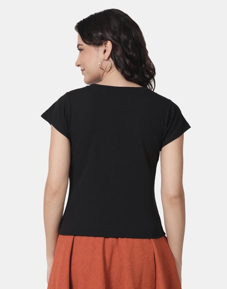 Black Colored Lycra Knitted Top | SLV238TK4081