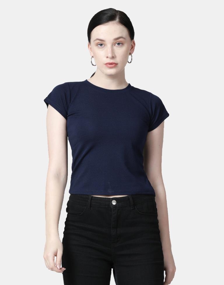 Blue Colored Lycra Knitted Top | SLV238TK4082