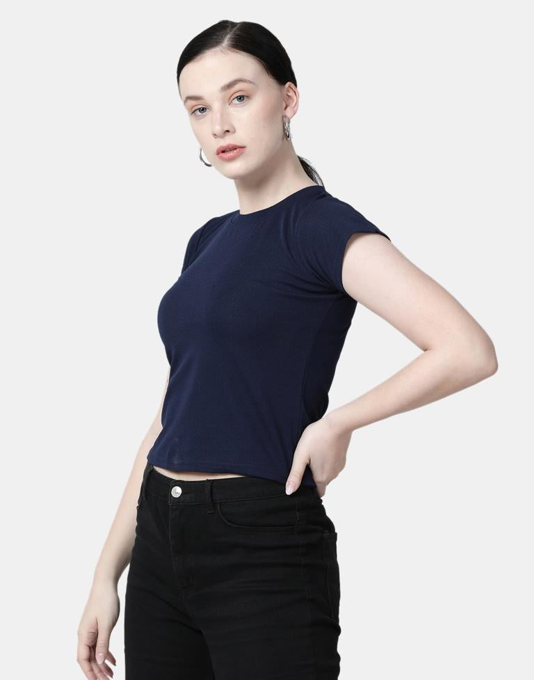 Blue Colored Lycra Knitted Top | SLV238TK4082