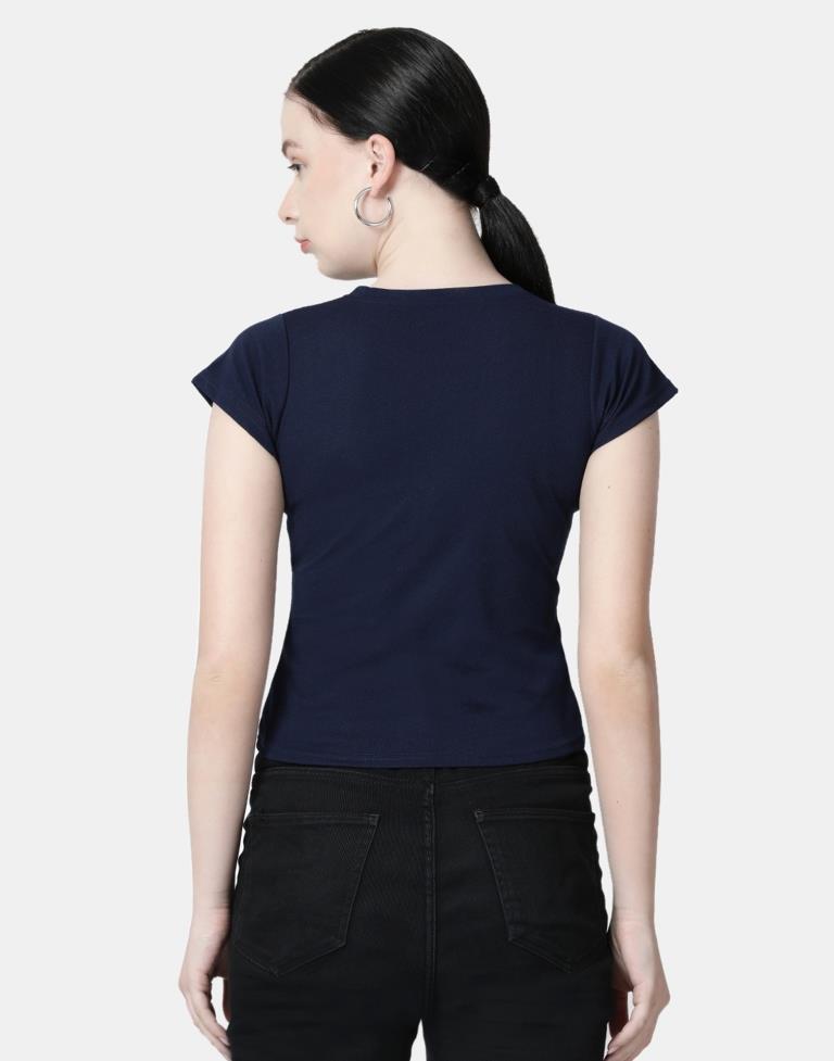 Blue Colored Lycra Knitted Top | SLV238TK4082