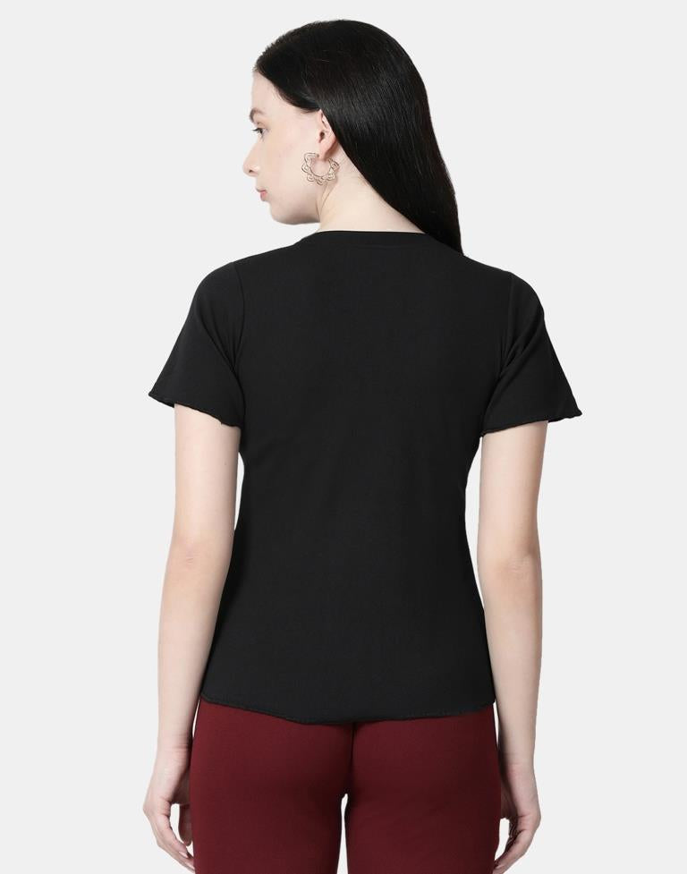 Black Colored Lycra Knitted Top | SLV238TK4085