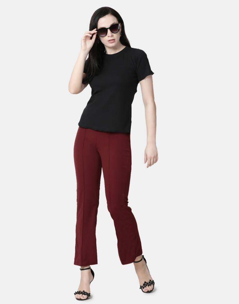 Black Colored Lycra Knitted Top | SLV238TK4085