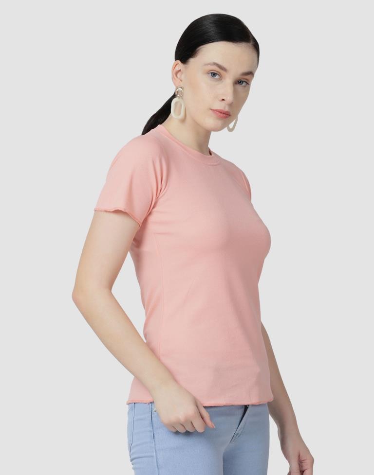 Peach Colored Lycra Knitted Top | SLV238TK4087