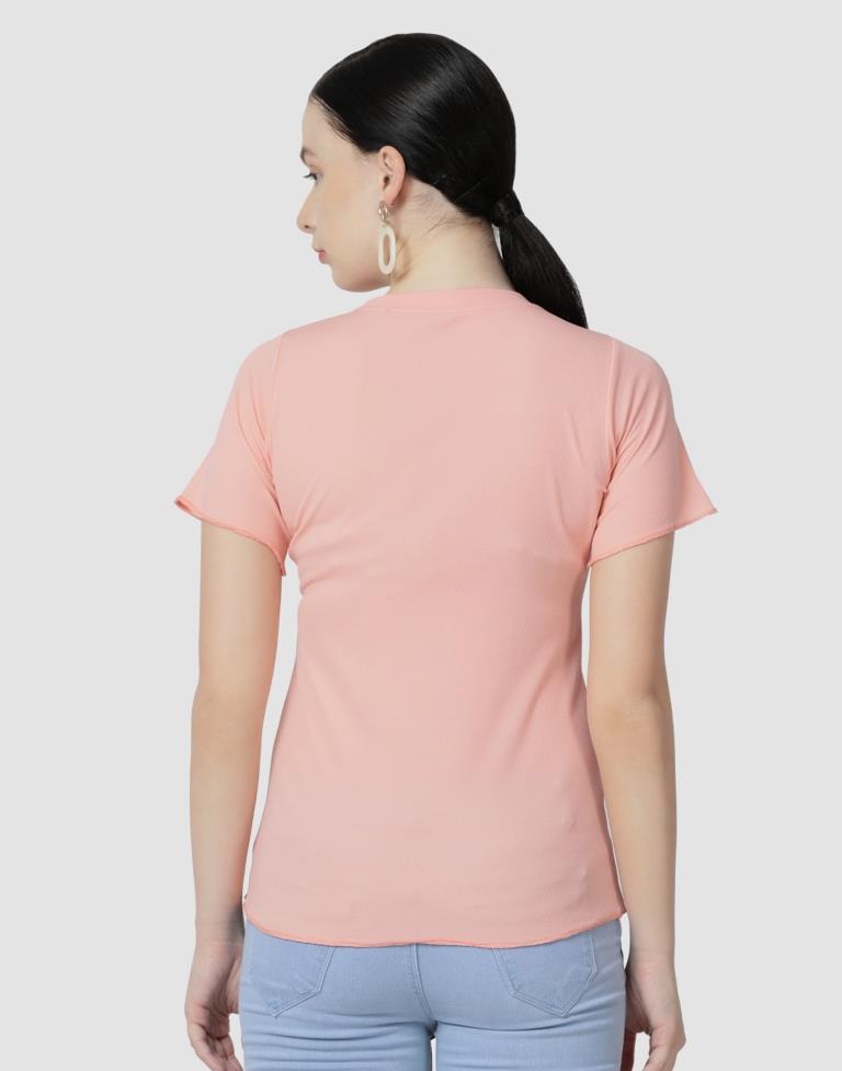 Peach Colored Lycra Knitted Top | SLV238TK4087