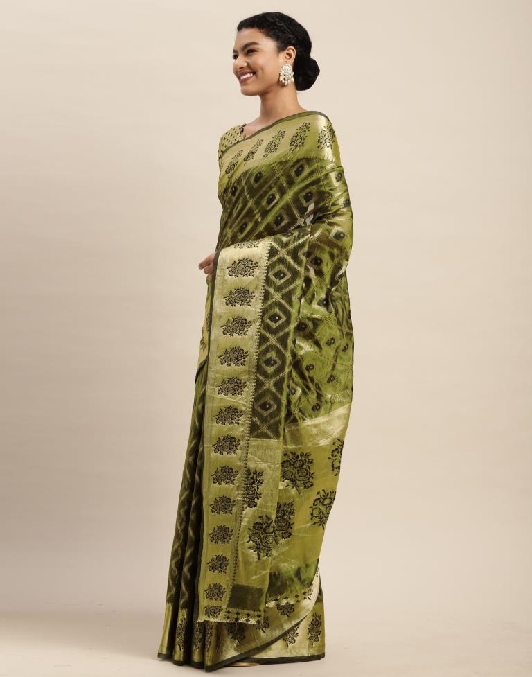 Dark Olive Green Organza Saree