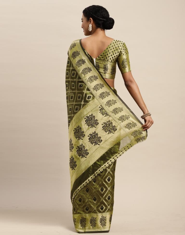 Dark Olive Green Organza Saree