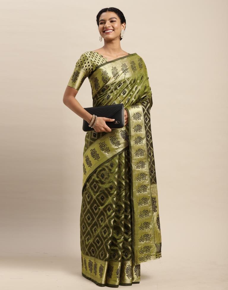 Dark Olive Green Organza Saree