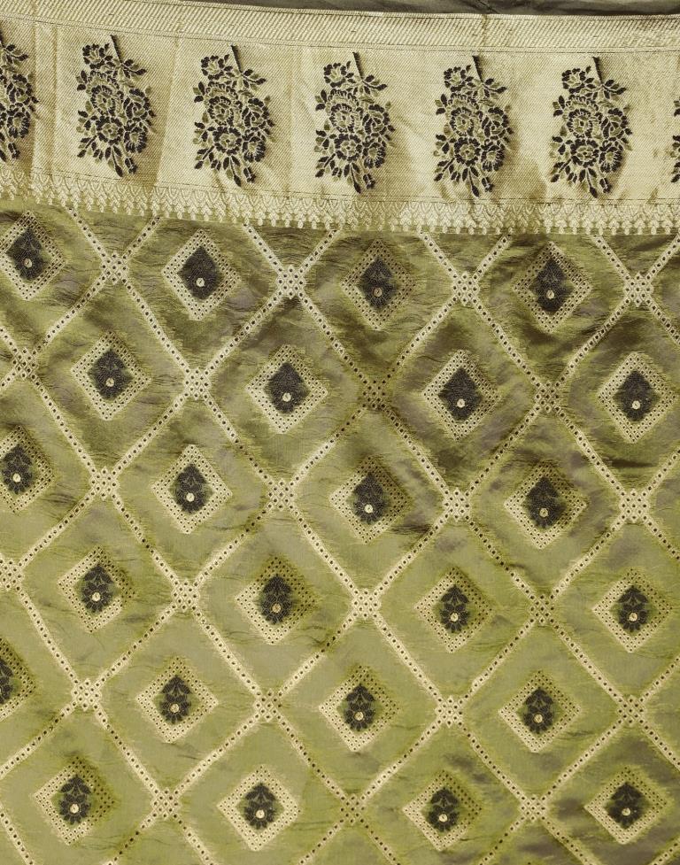 Dark Olive Green Organza Saree