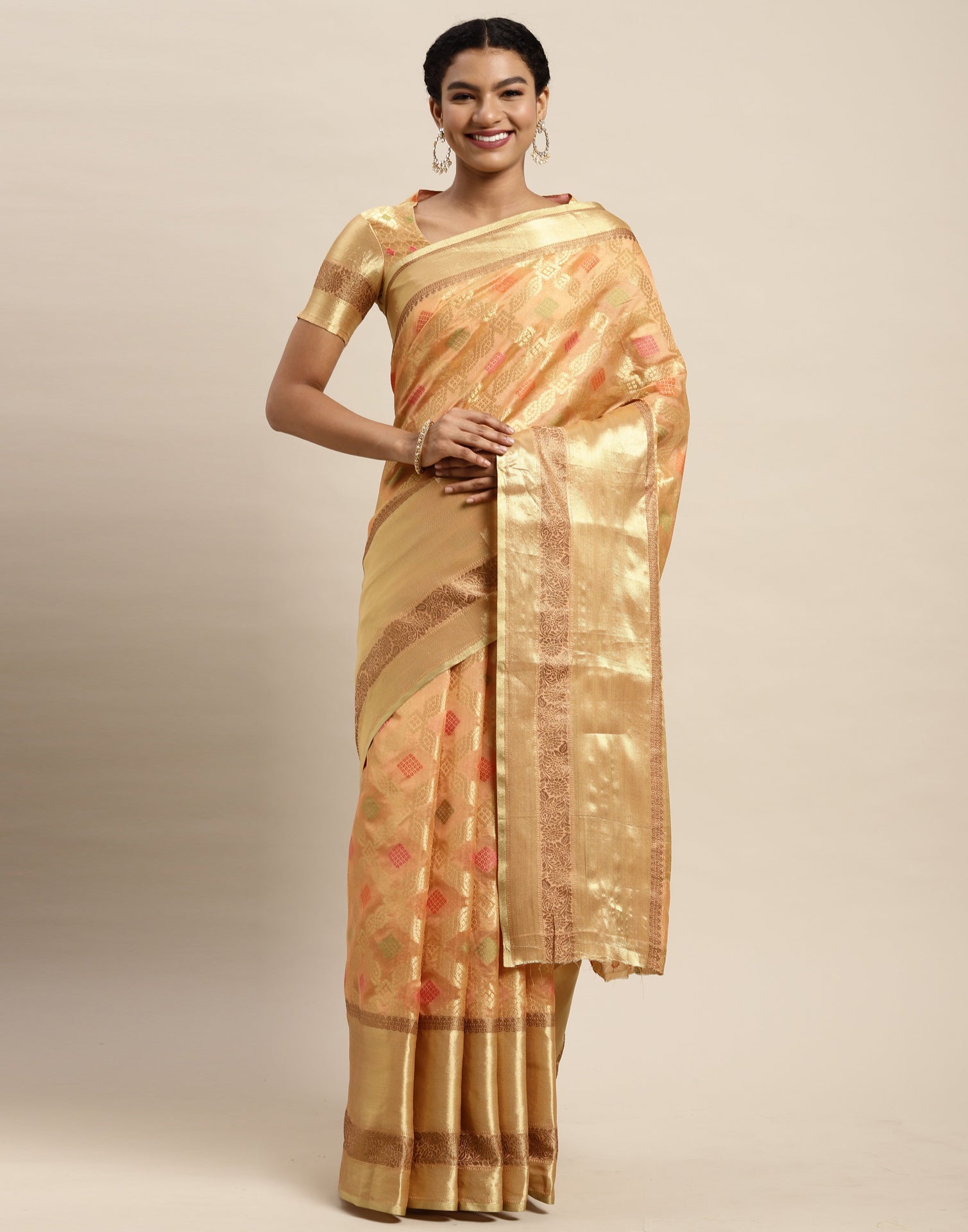 Peach Organza Saree