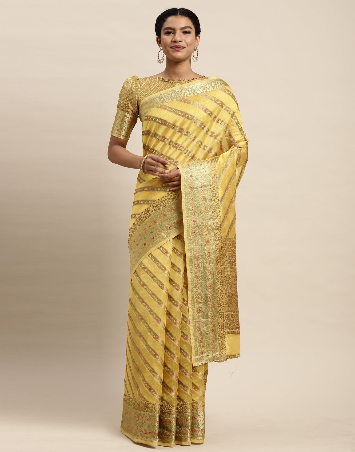 Mustard Yellow Organza Saree