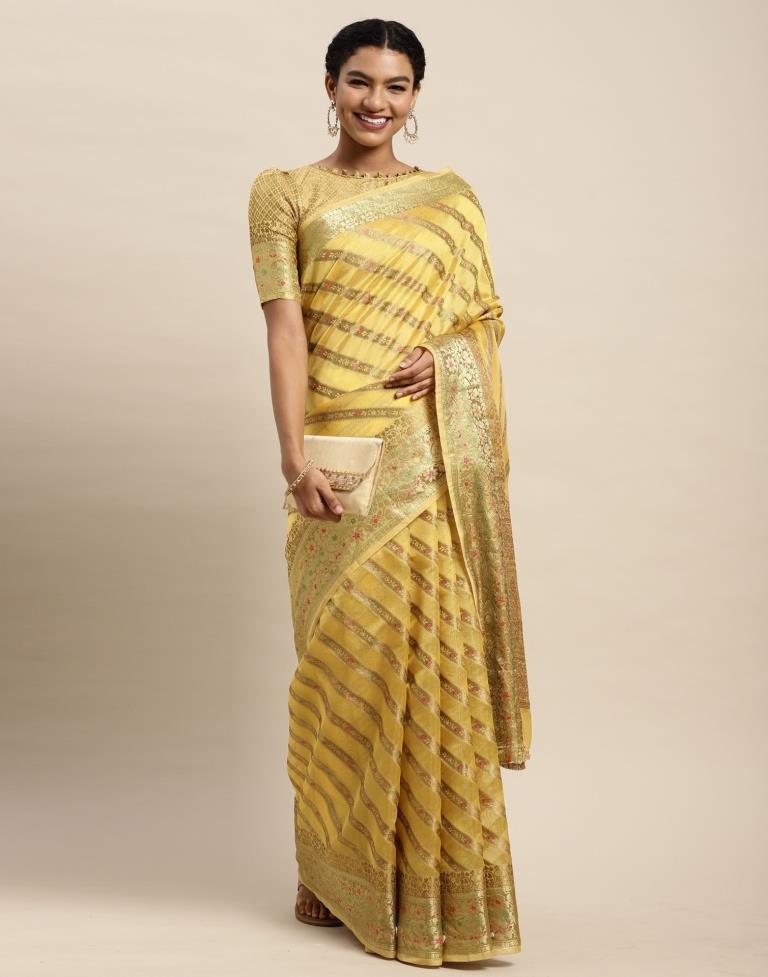 Mustard Yellow Organza Saree
