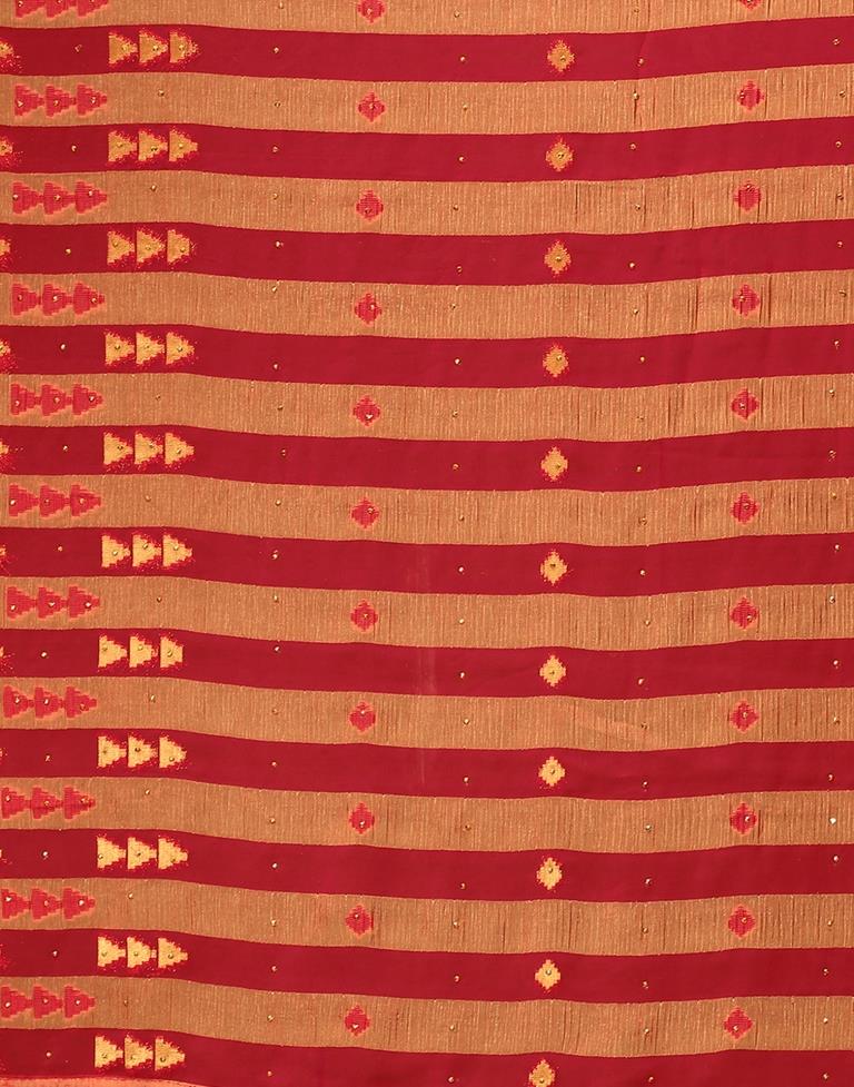 Red And Golden Chiffon Saree