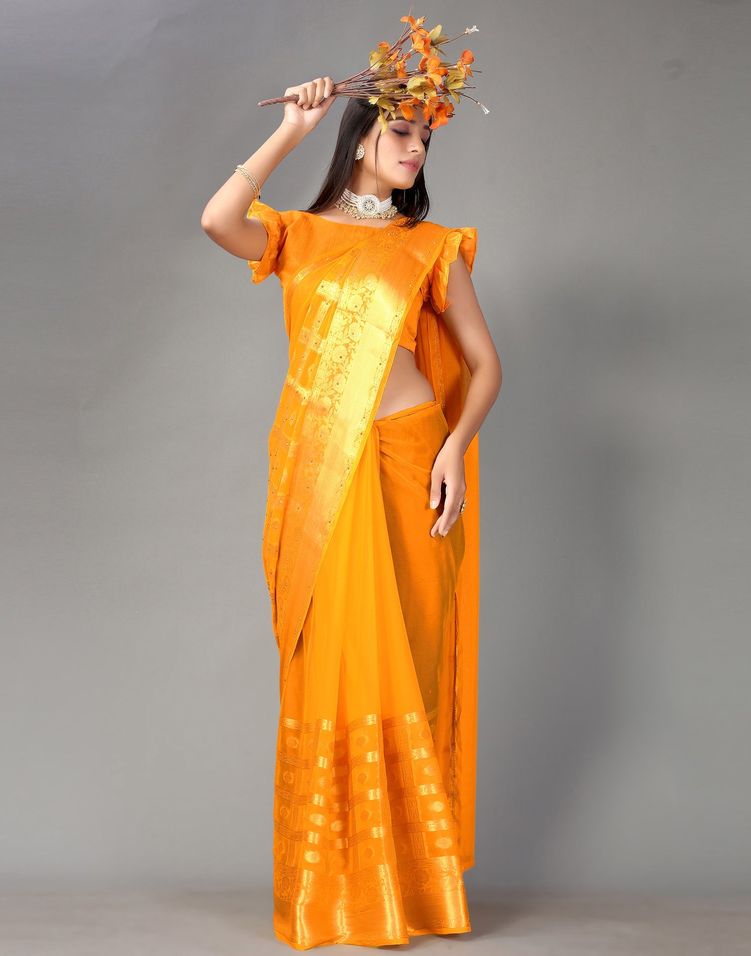 Turmeric Yellow Chiffon Saree