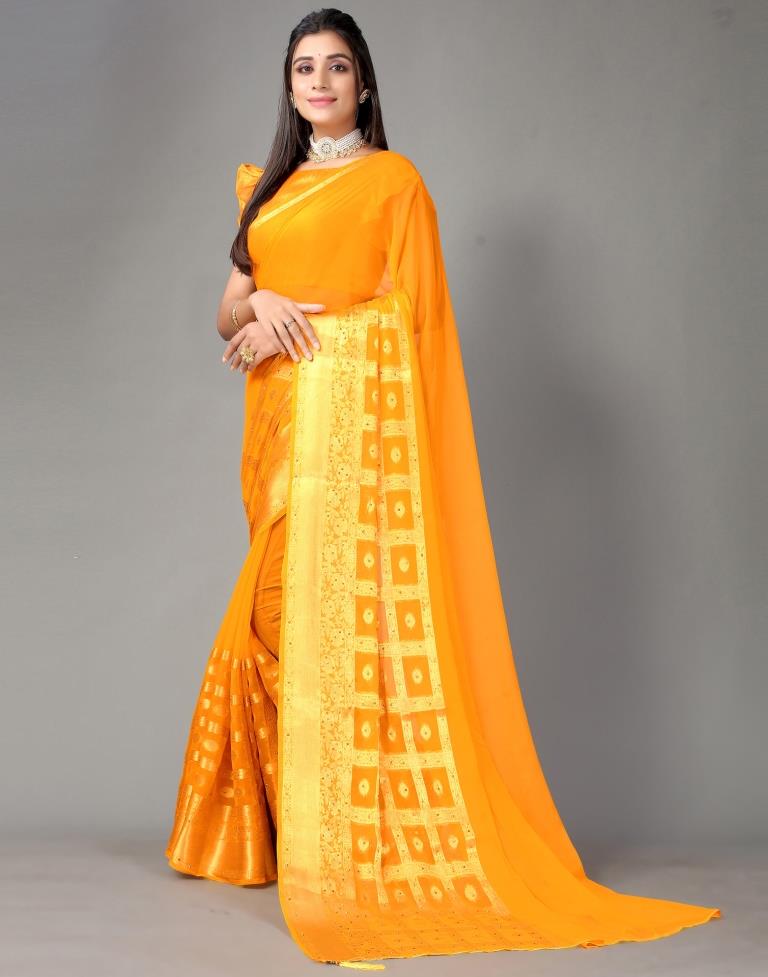 Turmeric Yellow Chiffon Saree
