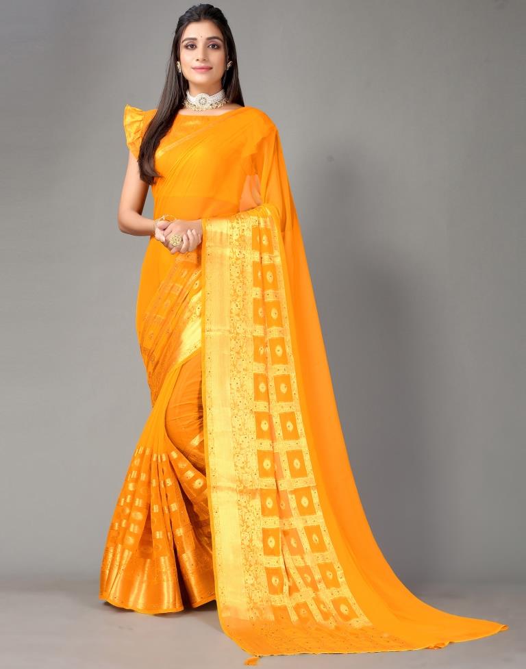 Turmeric Yellow Chiffon Saree