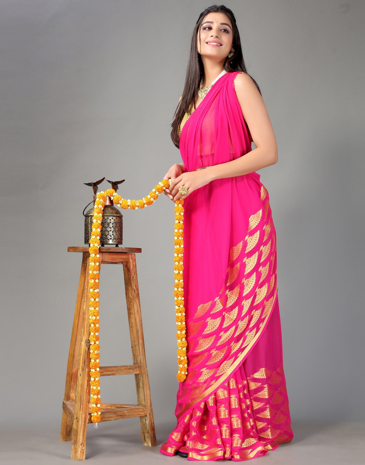 Rani Pink Chiffon Saree