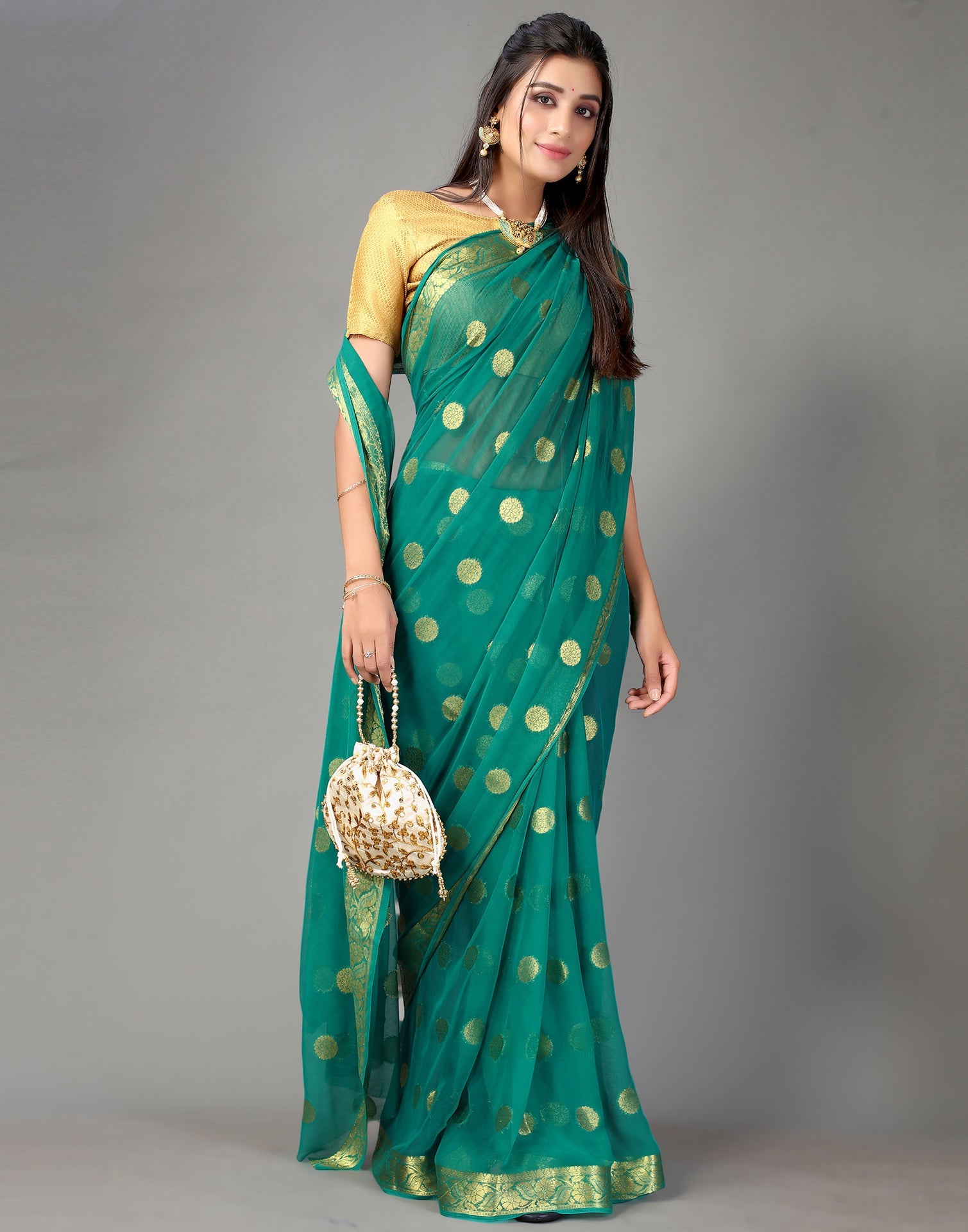 Rama Green Chiffon Saree