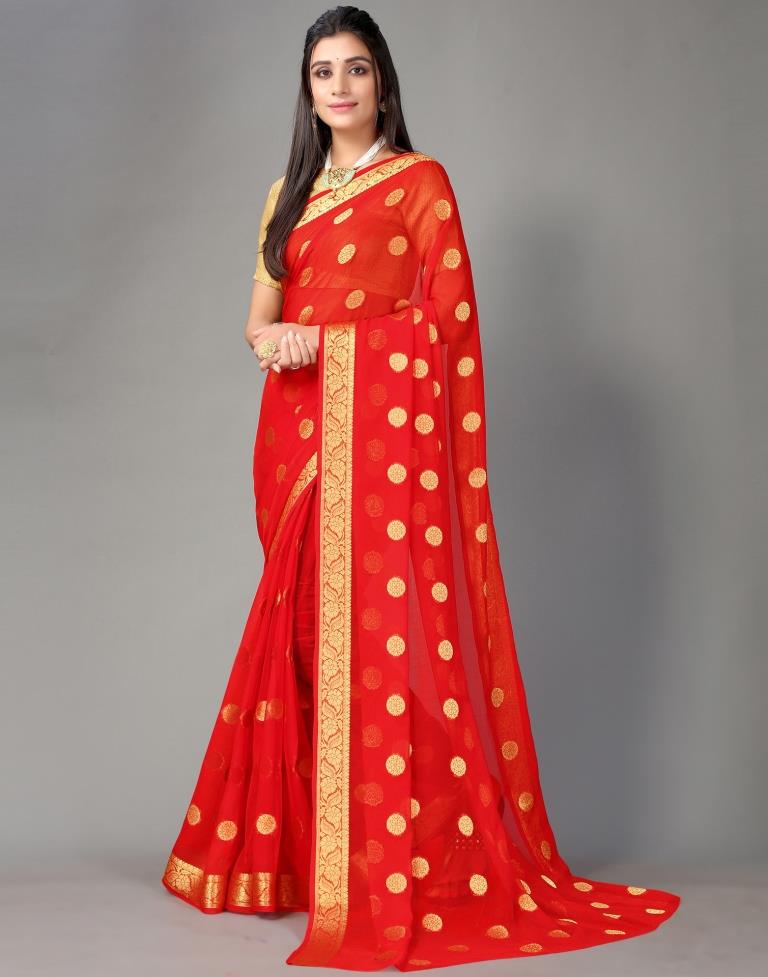 Red Chiffon Saree