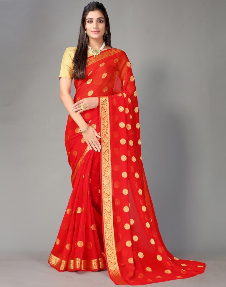 Red Chiffon Saree
