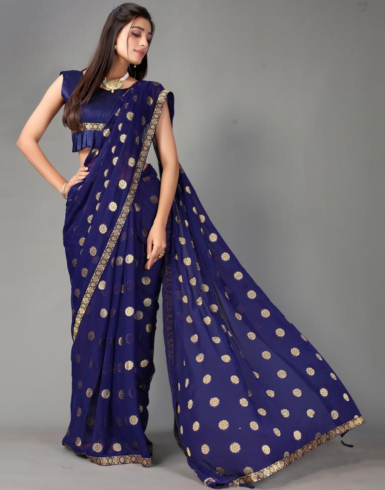 Navy Blue Chiffon Saree
