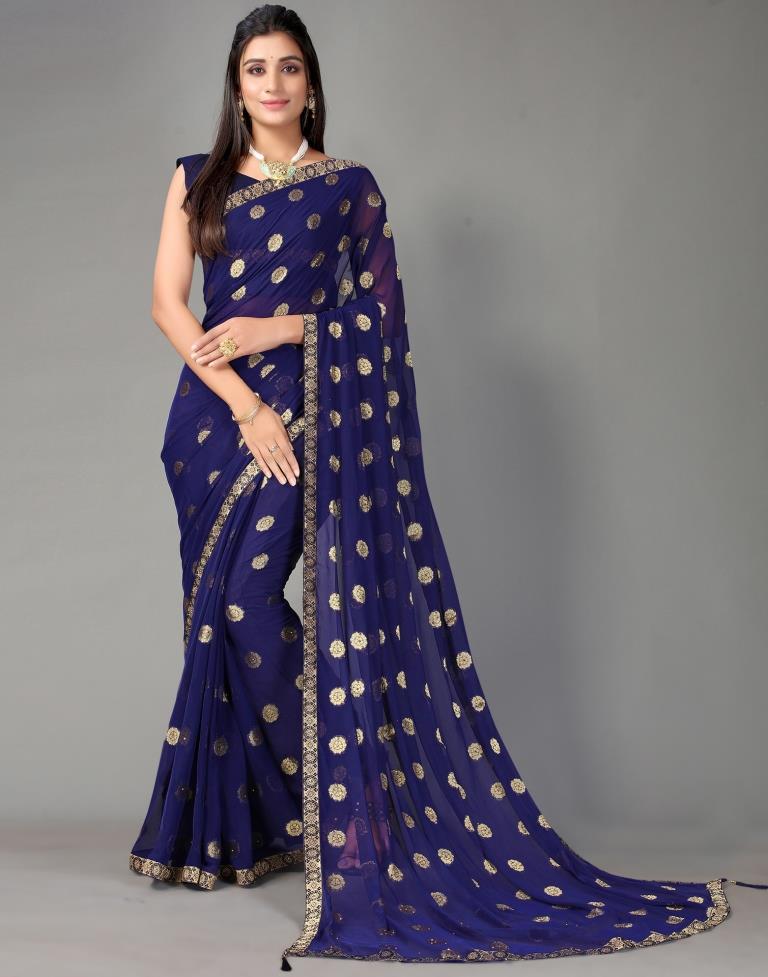 Navy Blue Chiffon Saree