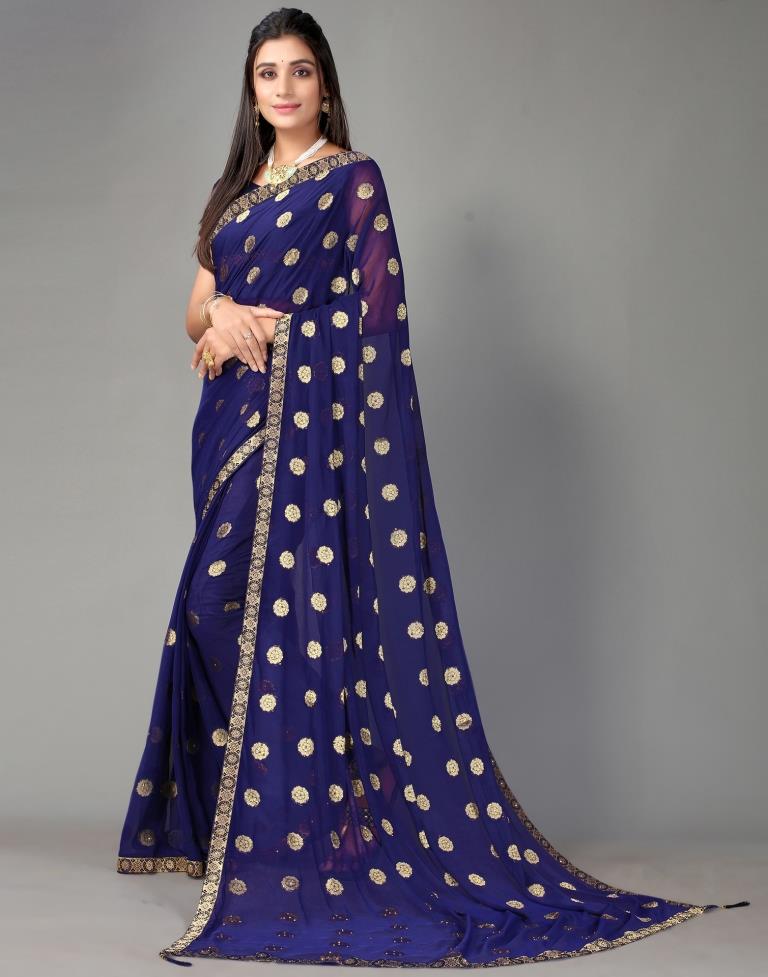 Navy Blue Chiffon Saree