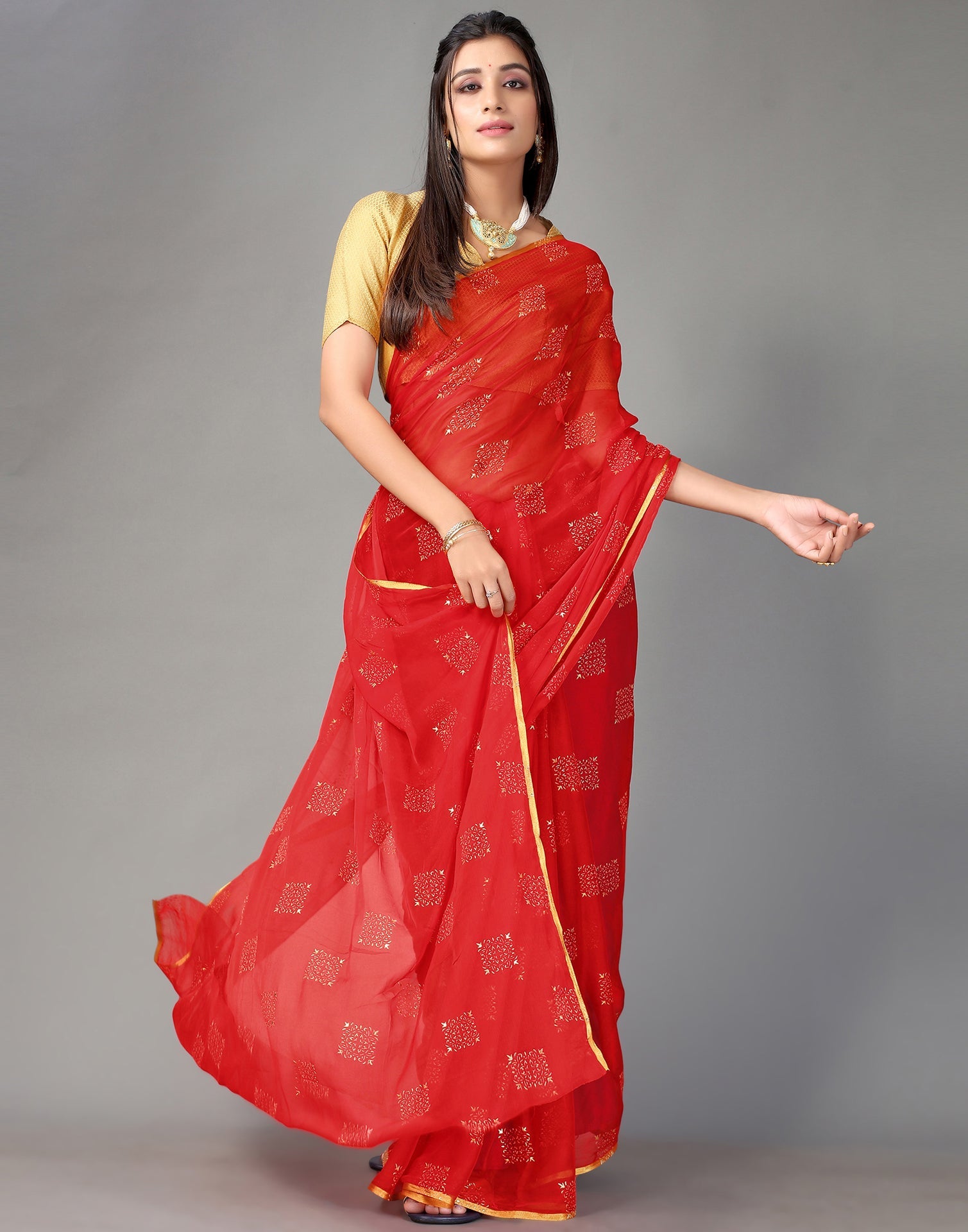 Red Chiffon Saree