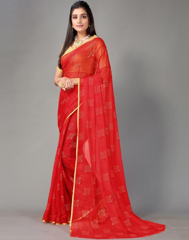 Red Chiffon Saree
