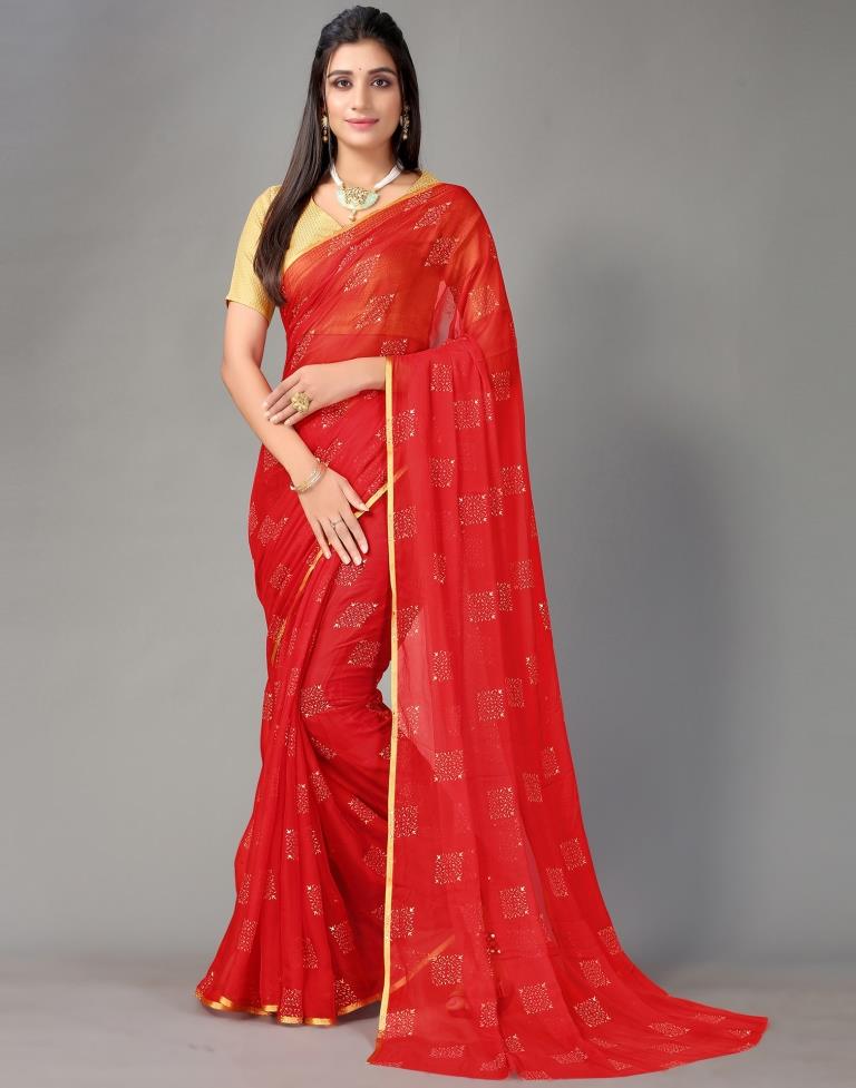 Red Chiffon Saree