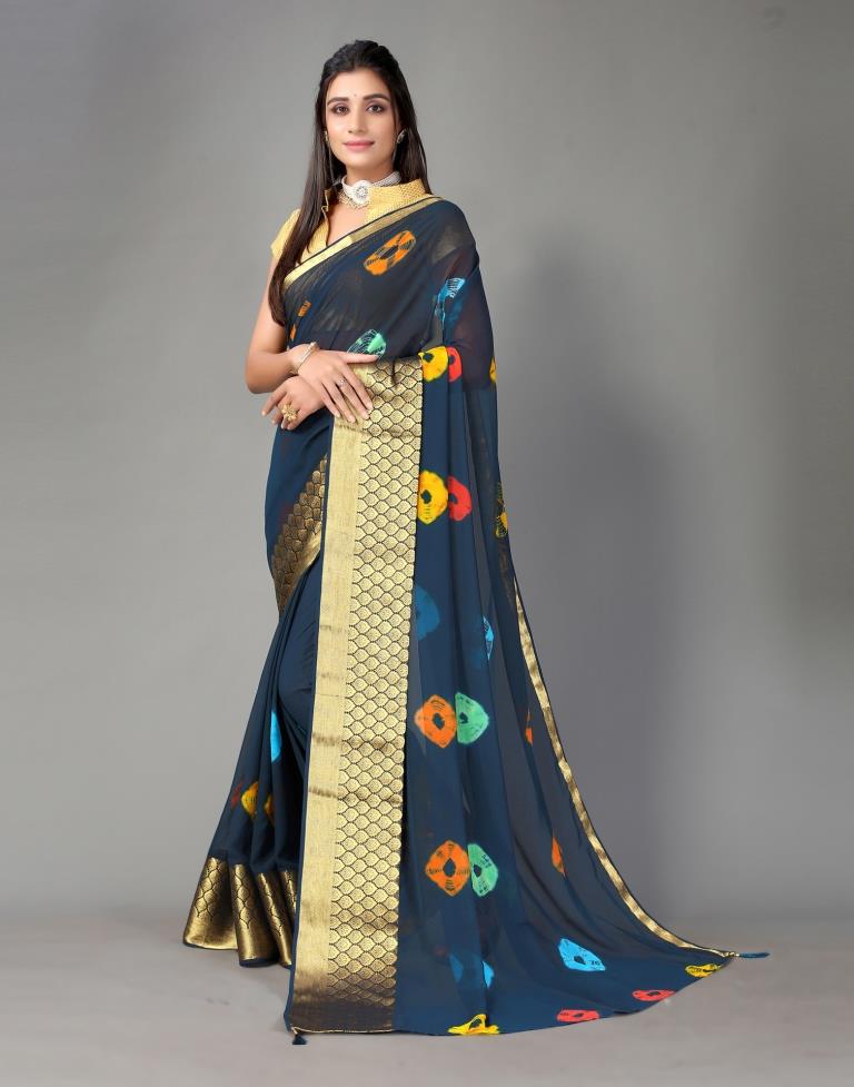 Navy Blue Printed Saree