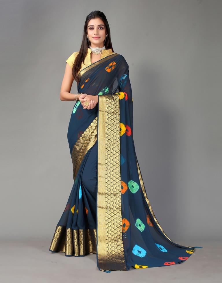 Navy Blue Printed Saree