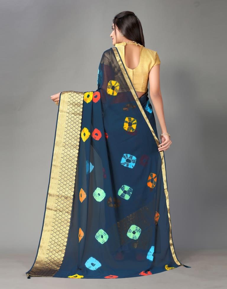 Navy Blue Printed Saree