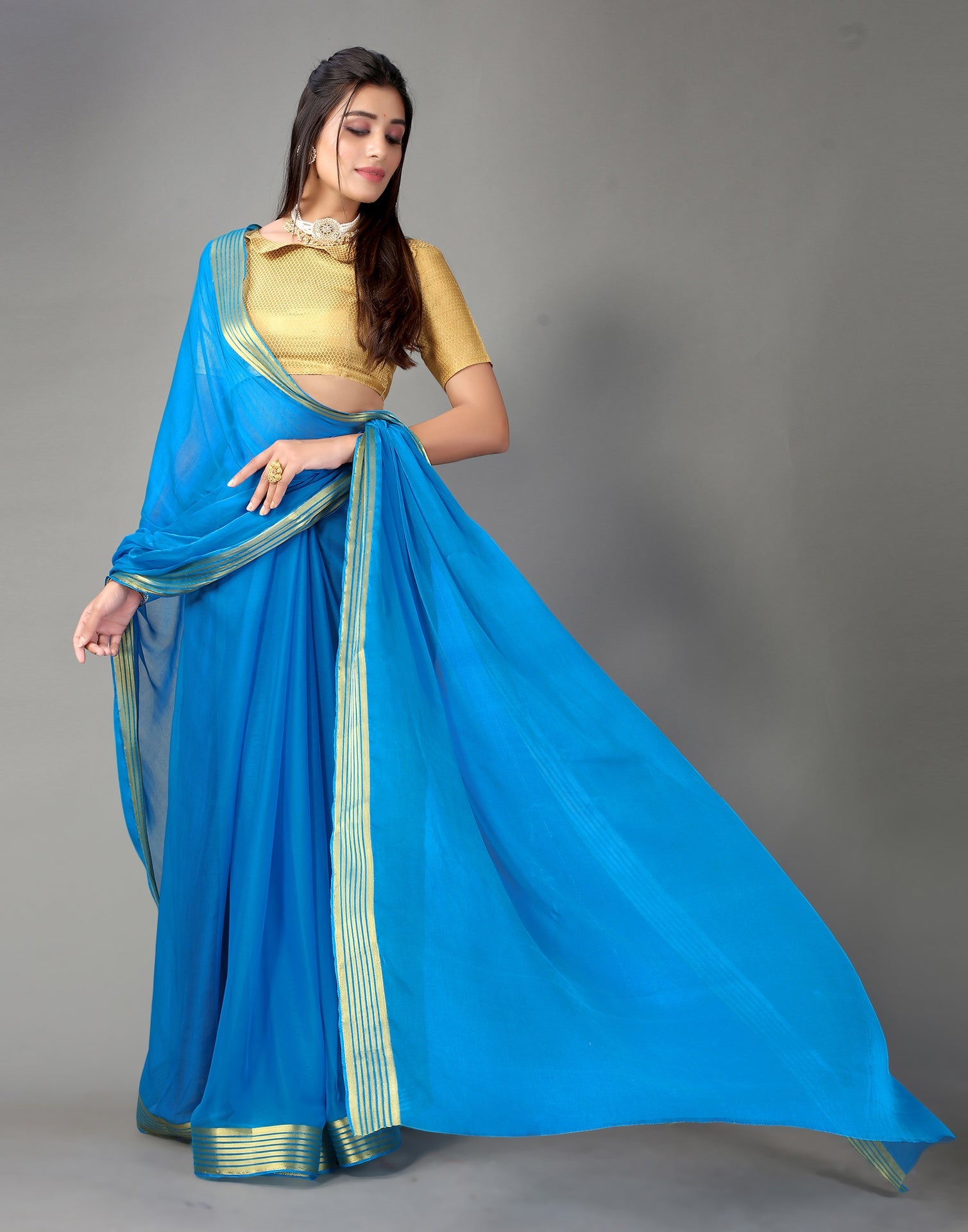 Sky Blue Chiffon Saree