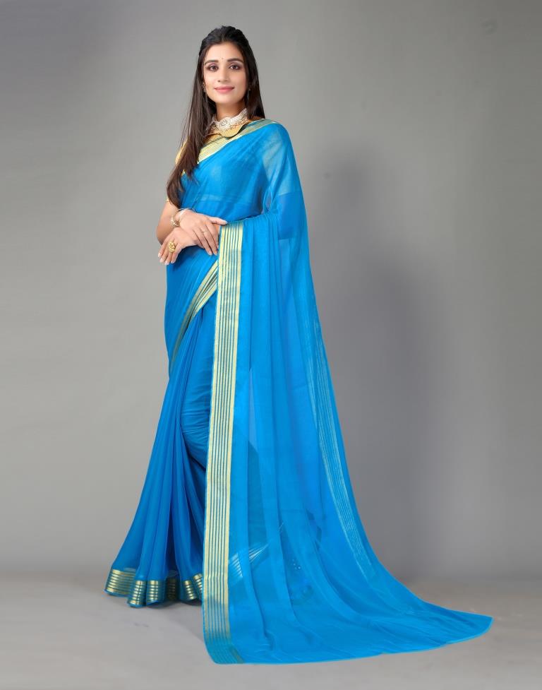 Sky Blue Chiffon Saree